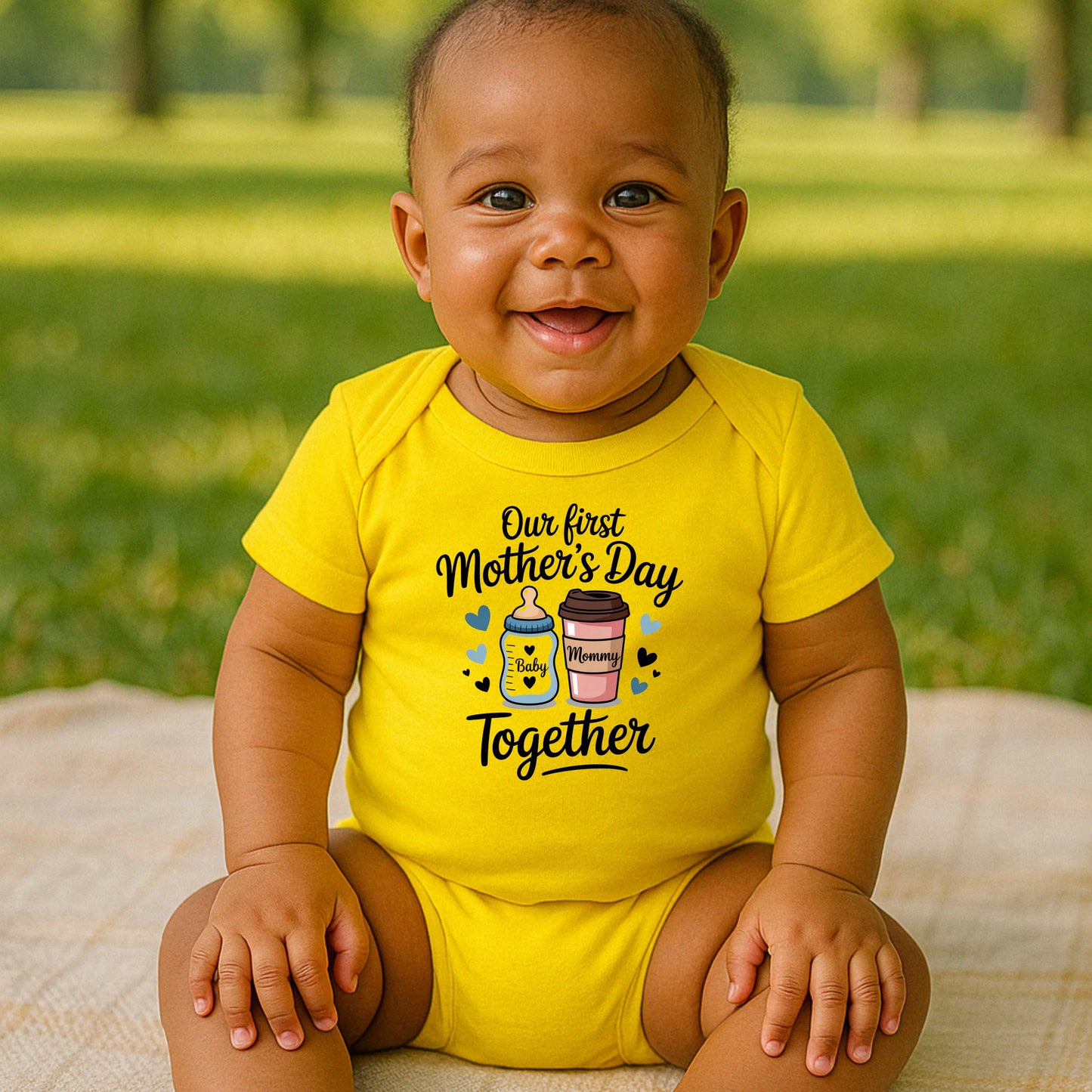 Our First Mother's Day Blue, Baby Matching Onesie