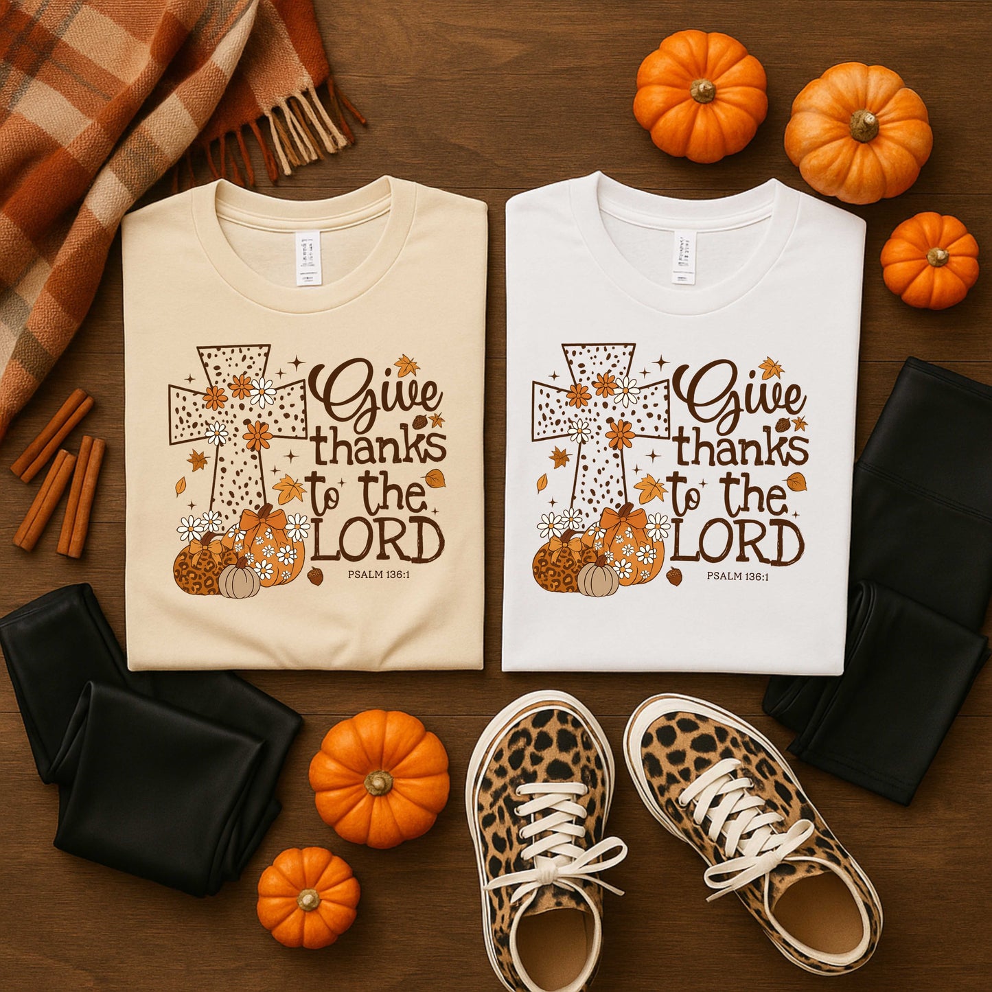 π Give Thanks to the Lord β Psalm 136:1 | Fall Faith T-Shirt