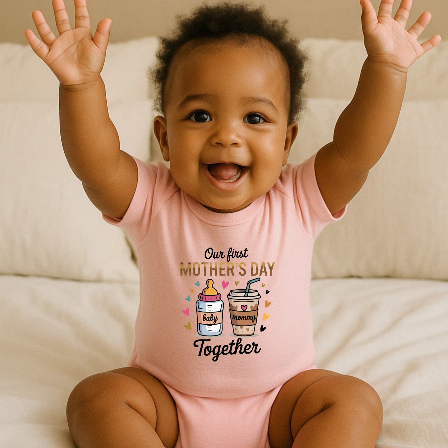 Our First Mother's Day Pink, Matching Baby Onesie