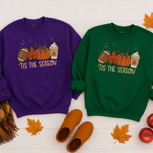 Tis the Season | Fall Pumpkin & Football Crewneck Pullover Sweatshirt
