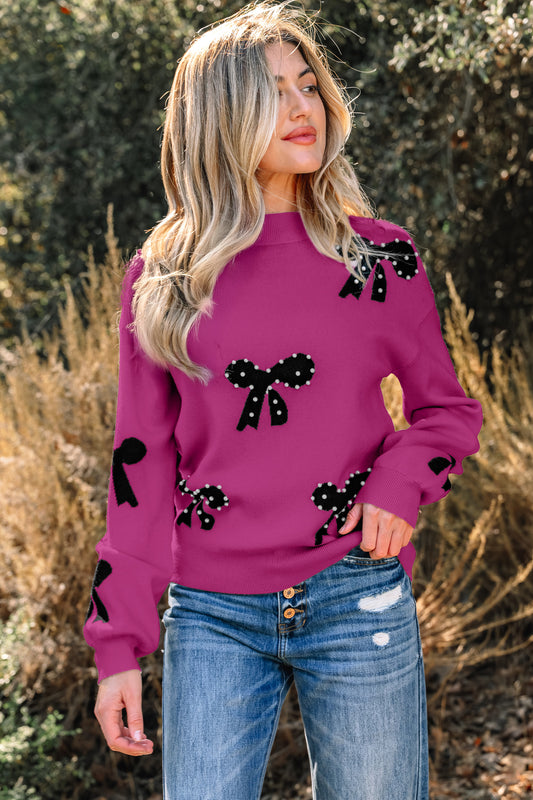 Gracefully Adorned Pearl Bow Sweater