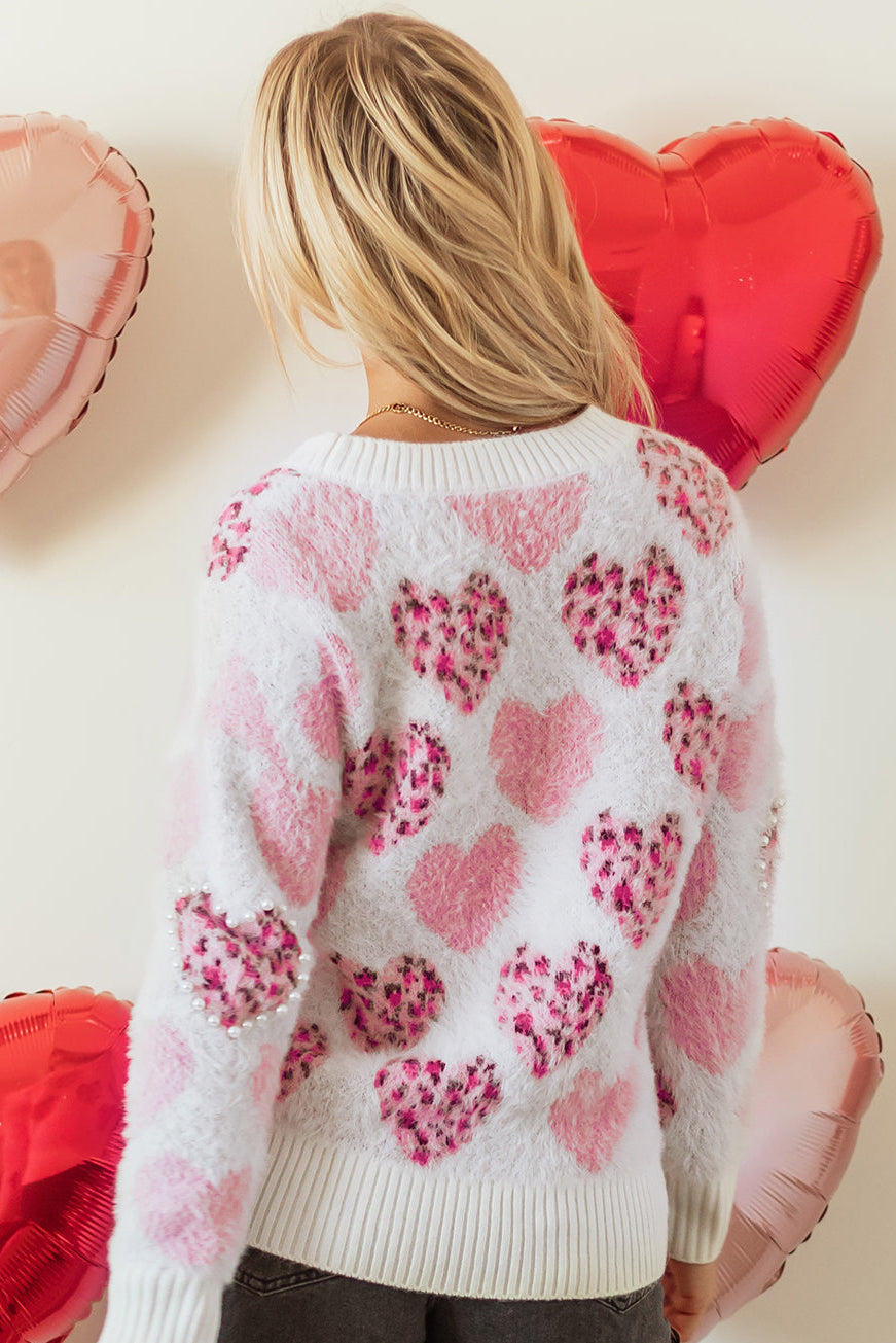 Loved & Chosen Pearl Heart Fuzzy Sweater