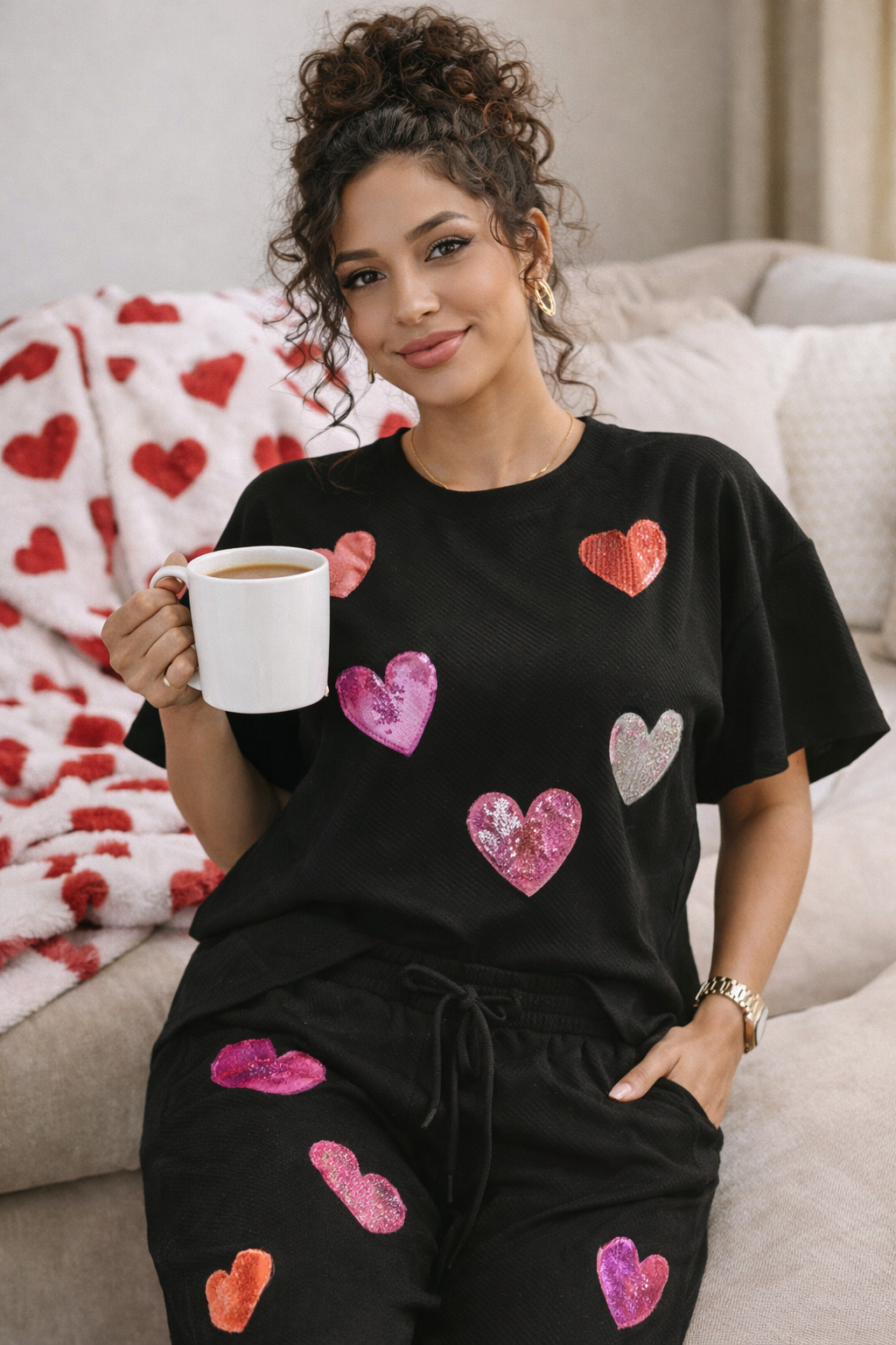 Love in Every Step Sequin Heart Set