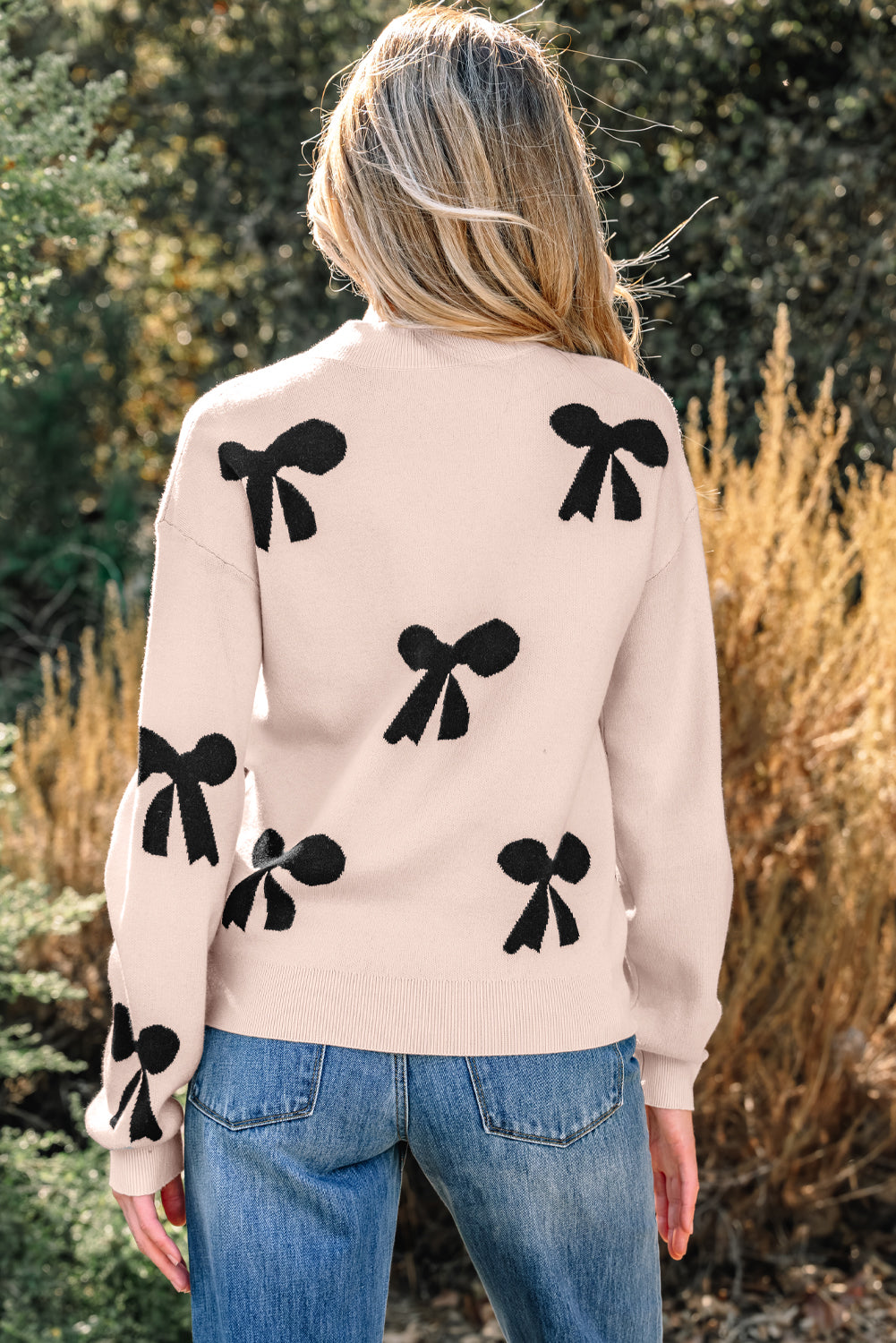 Gracefully Adorned Pearl Bow Sweater