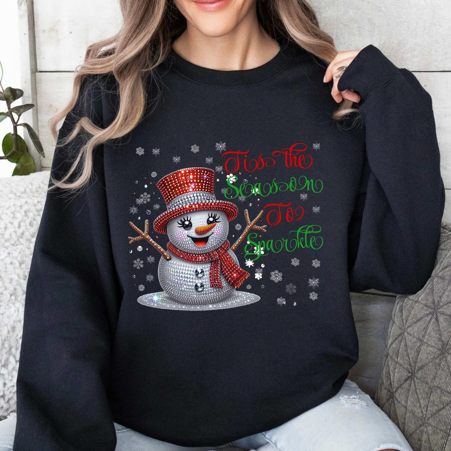 Sparkle Snowman Women's Crewneck Pullover Sweatshirt