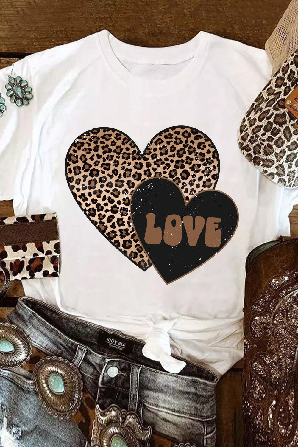 Love Always Leopard Heart Graphic Tee
