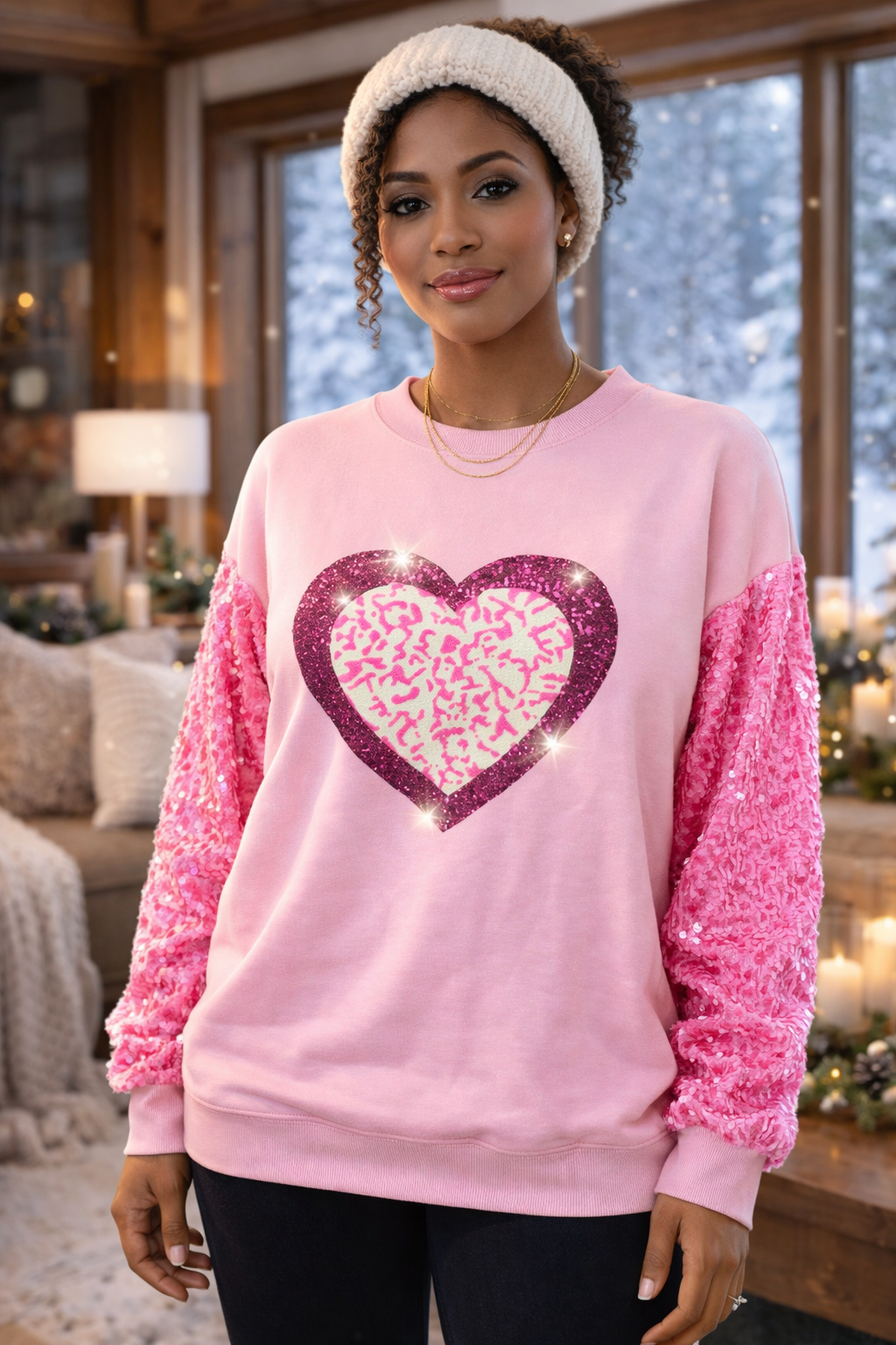 Loved & Set Apart Leopard Heart Sequin Top