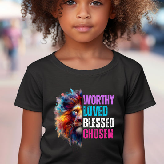 Girl's Worthy, Loved, Blessed, Chosen Tee