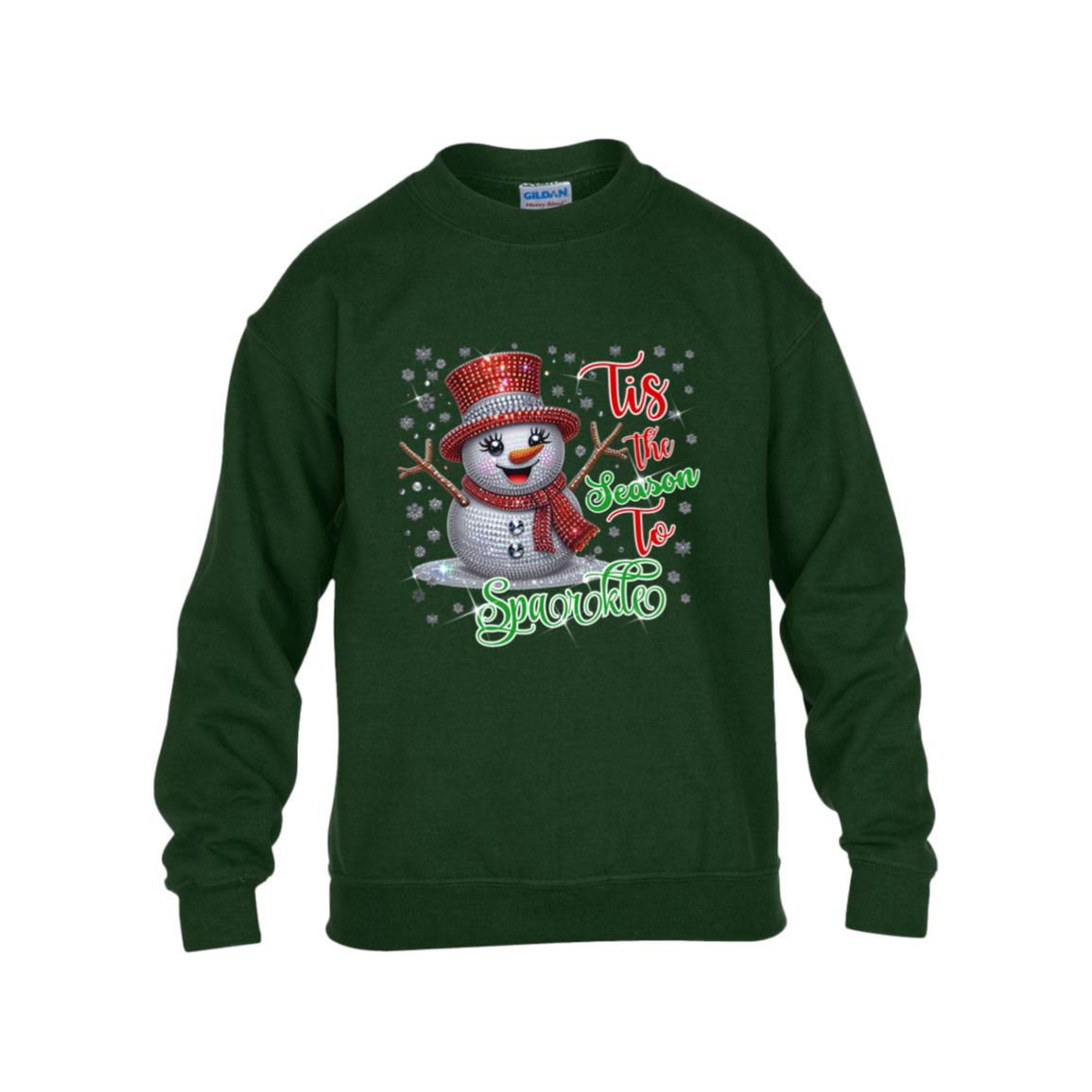 Sparkle Snowman Girl's Heavy Blend Fleece Crew