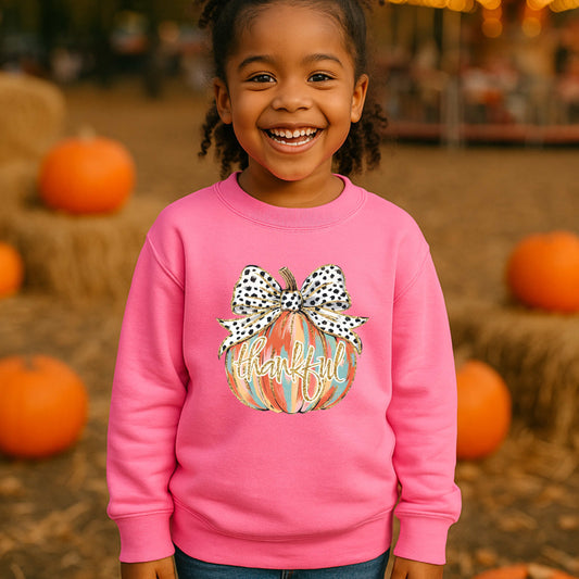 Kids’ Thankful Pumpkin Sweatshirt | Fall Faith Crewneck