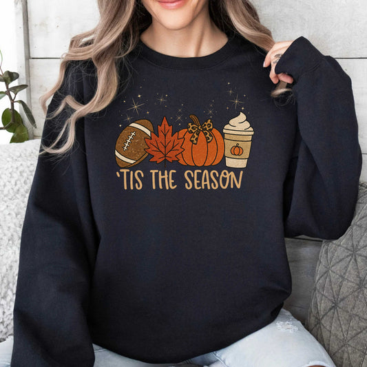 Tis the Season | Fall Pumpkin & Football Crewneck Pullover Sweatshirt