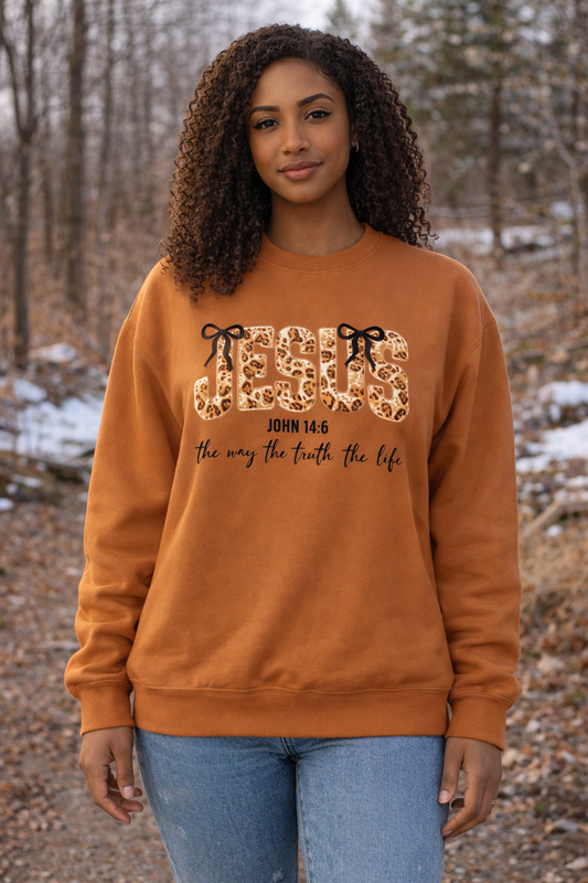 Leopard JESUS Graphic Sweatshirt – John 14:6