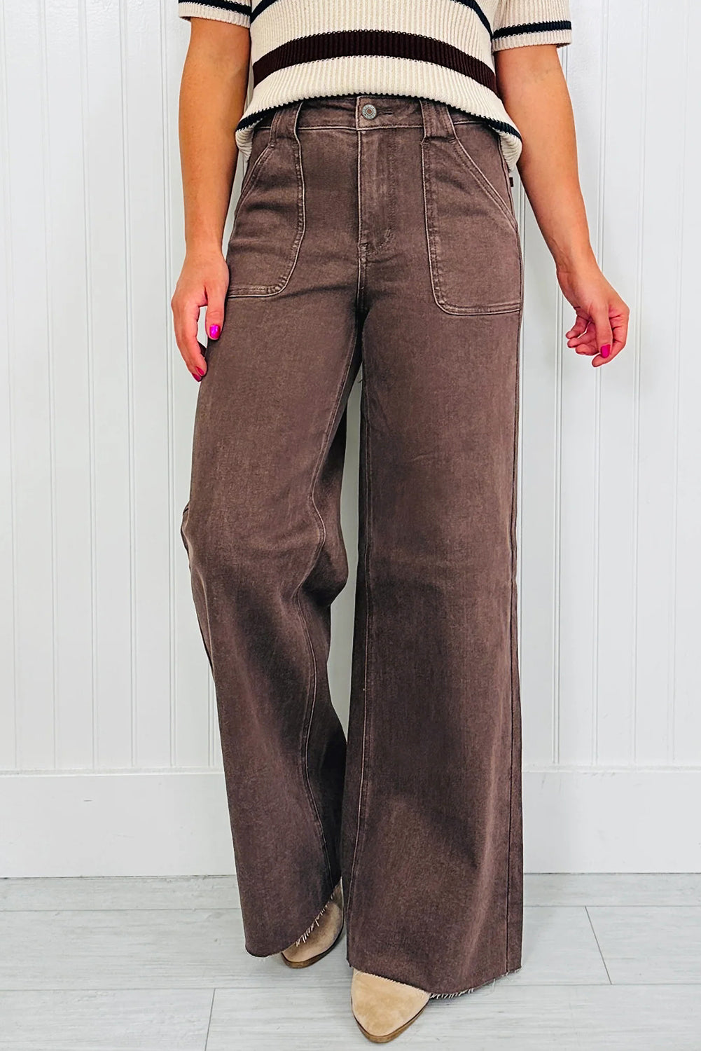 Grounded Grace Retro Patched Pocket Wide-Leg Jeans
