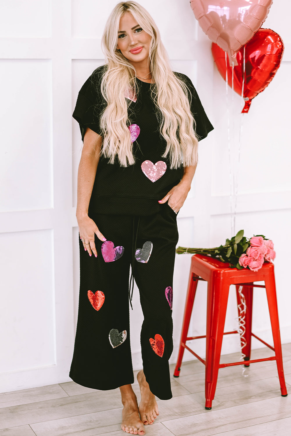 Love in Every Step Sequin Heart Set